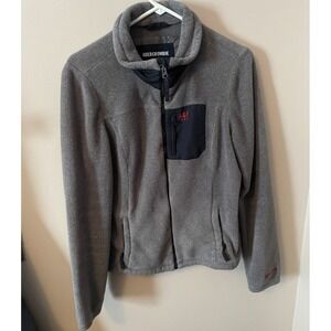 abercrombie fleece jacket full zip women's L, zip pockets adjustable hem
